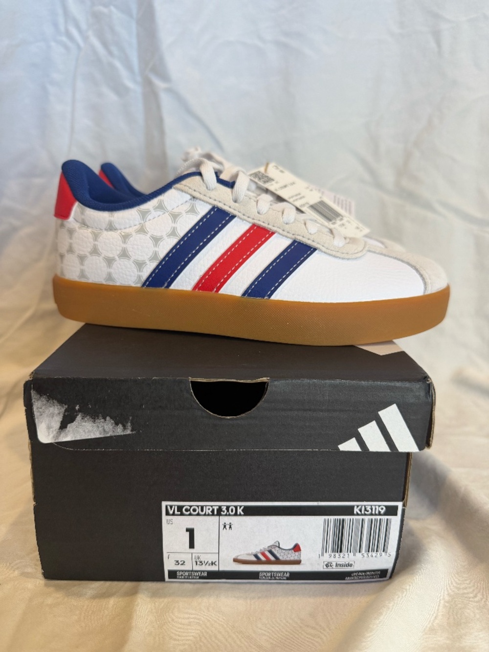 adidas VL Court 3.0 K KI3119 Red White Blue Gum Kids Size 1 New In Box